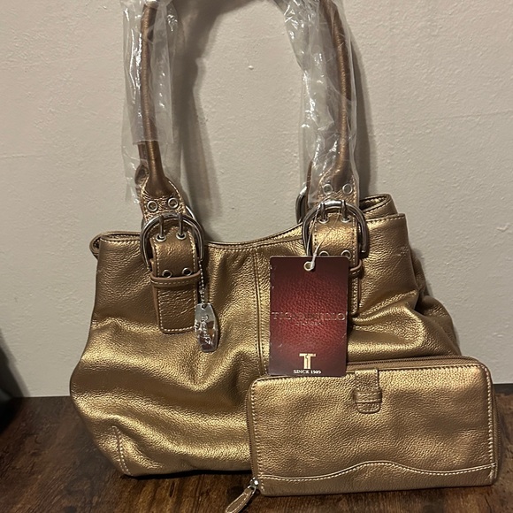 Tignanello Metallic Metallic Broze Shoulder Bag & Wallet Set - Picture 3 of 10